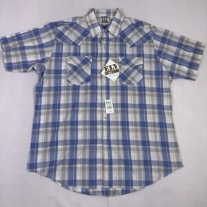 Ely Cattleman Western Shirt Mens XL NWT Blue Plaid Pearl Snap